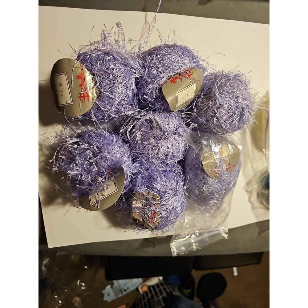 LOT OF 7 BALLS VINTAGE BARUFFA FUR EYELASH YARN - 50 G Purple- ITALY
